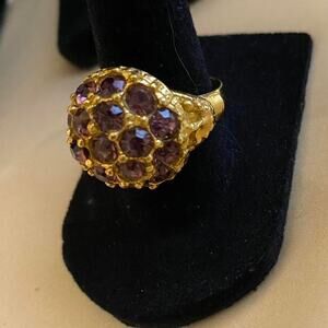 Amethyst gold toned adjustable ring